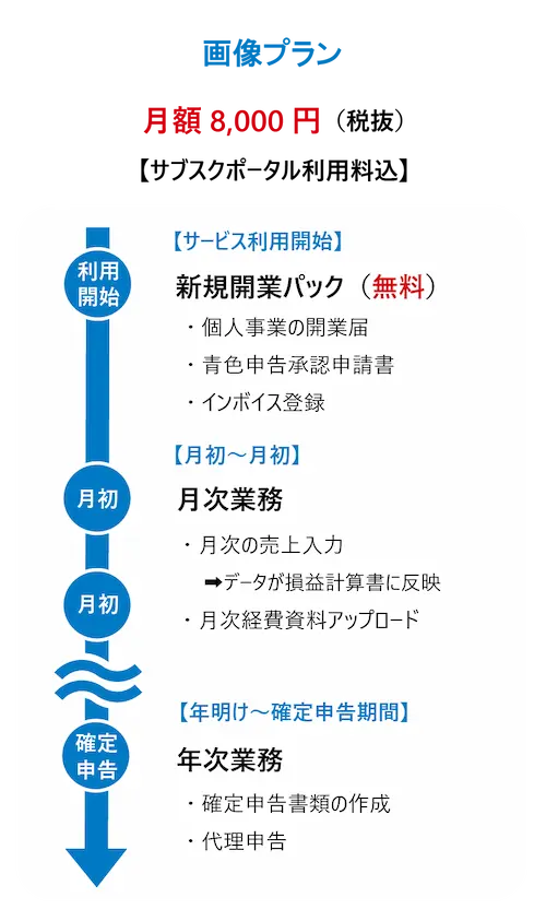 画像プラン(開業届、青色申告承認申請書、インボイス登録、損益計算書、確定申告書作成、確定申告代行)